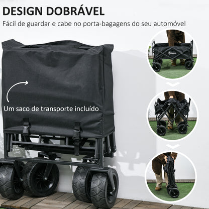 Outsunny Carrinho de Transporte com Bolsa Térmica Removível Carrinho Dobrável com Alça Ajustável e Bolsa de Transporte Capacidade 100 kg para Campismo Praia 113x57x77-100 cm Preto