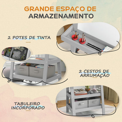 AIYAPLAY Quadro infantil Cavalete de Pintura Infantil 3 em 1 Quadro Magnético Dupla Face com Rolo de Papel e Cestos de Arrumação Cinzento