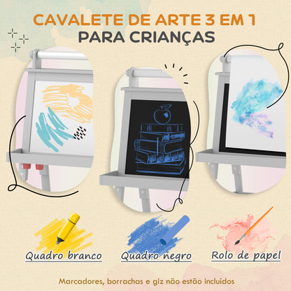 AIYAPLAY Quadro infantil Cavalete de Pintura Infantil 3 em 1 Quadro Magnético Dupla Face com Rolo de Papel e Cestos de Arrumação Cinzento