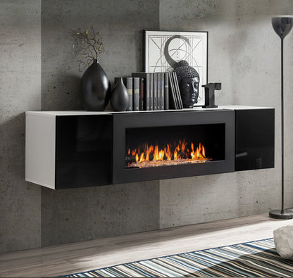 Armario colgante con chimenea  modelo Kaira lumbre (160x40cm) en blanco y negro