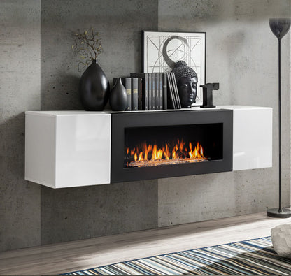 Armario colgante con chimenea  modelo Kaira lumbre (160x40cm) en blanco