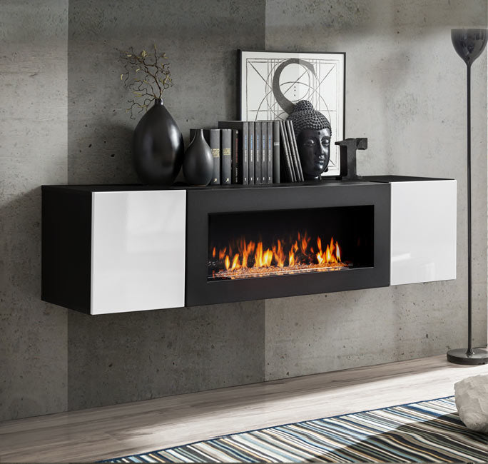 Armario colgante con chimenea  modelo Kaira lumbre (160x40cm) en negro y blanco