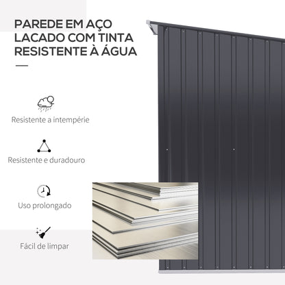 Outsunny Abrigo de Jardim 0,92 m² 100x103x160cm Abrigo Exterior de Aço Galvanizado com Porta Fechadura e Teto Inclinado para Armazenamento de Ferramentas Cinza Escuro