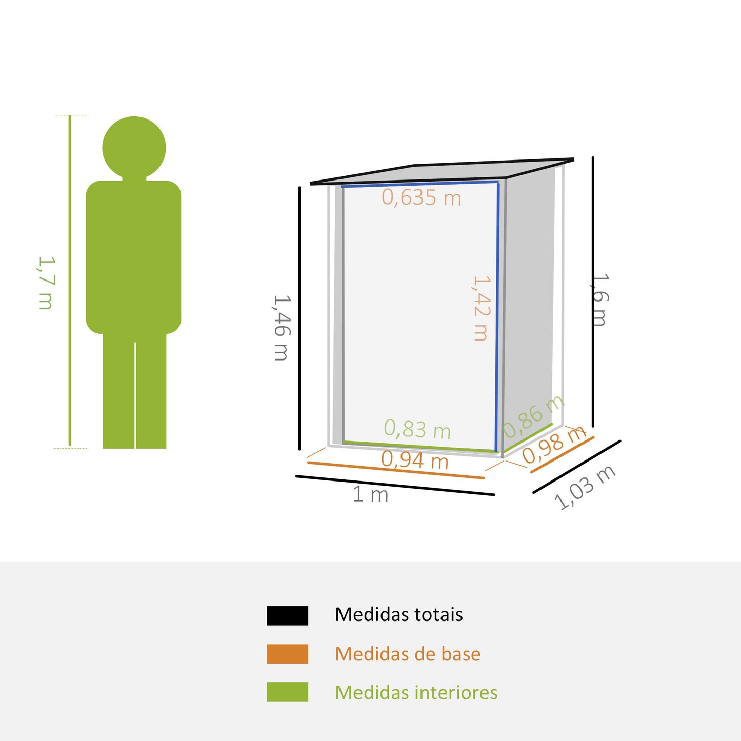 Outsunny Abrigo de Jardim 0,92 m² 100x103x160cm Abrigo Exterior de Aço Galvanizado com Porta Fechadura e Teto Inclinado para Armazenamento de Ferramentas Cinza Escuro