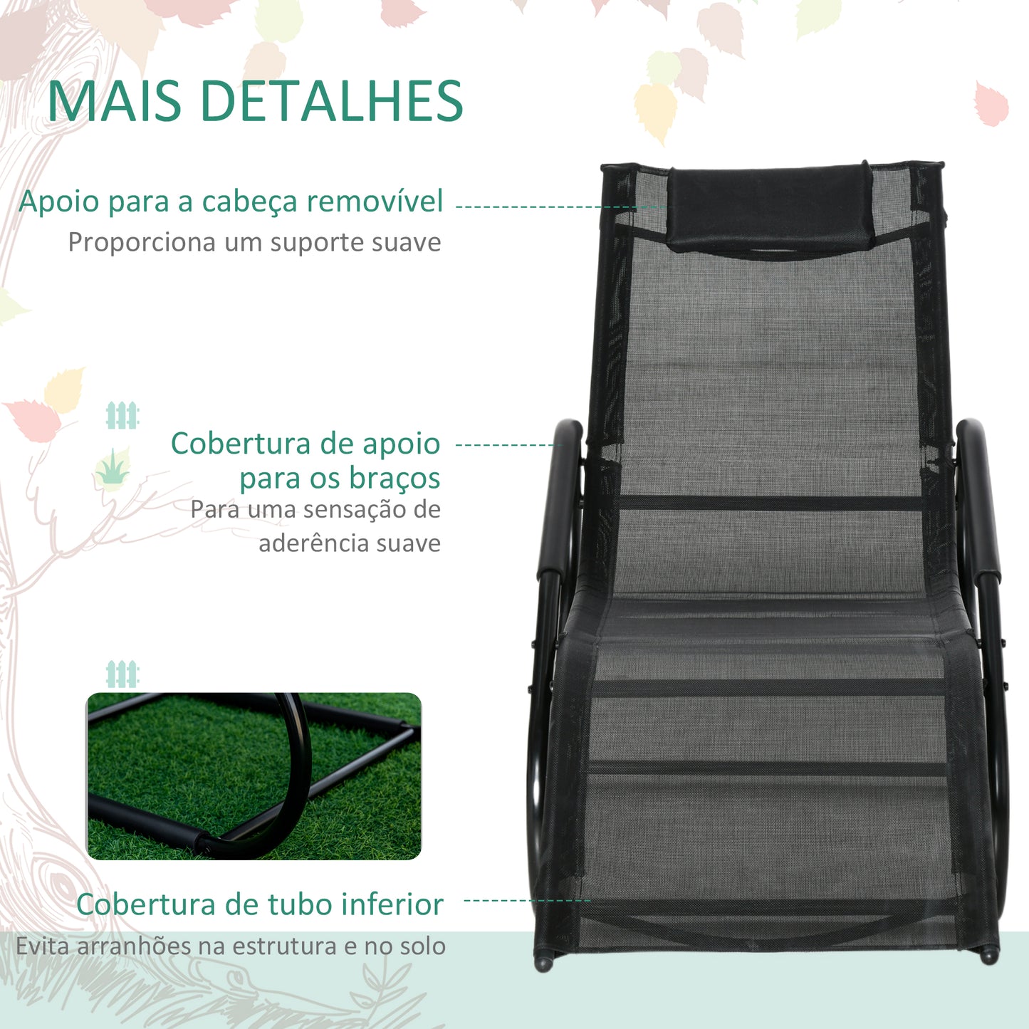 Outsunny Conjunto de 2 Espreguiçadeiras de Jardim Ergonómicas com Apoio para a Cabeça e Apoio para os Braços em Tecido Textilene Respirável para Terraço Pátio 59,5x160x83cm Preto