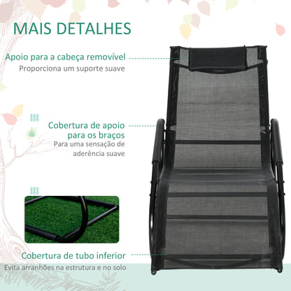 Outsunny Conjunto de 2 Espreguiçadeiras de Jardim Ergonómicas com Apoio para a Cabeça e Apoio para os Braços em Tecido Textilene Respirável para Terraço Pátio 59,5x160x83cm Preto