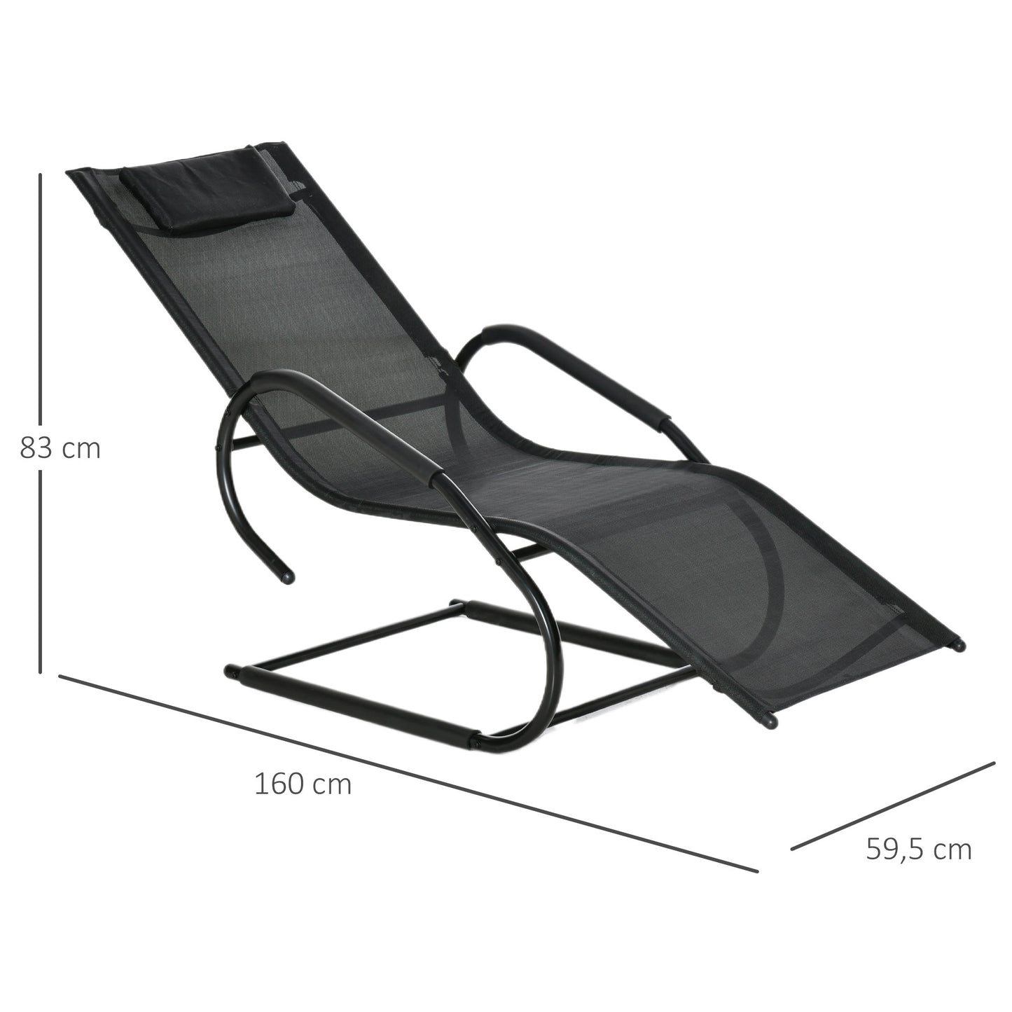 Outsunny Conjunto de 2 Espreguiçadeiras de Jardim Ergonómicas com Apoio para a Cabeça e Apoio para os Braços em Tecido Textilene Respirável para Terraço Pátio 59,5x160x83cm Preto