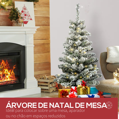 Árvore de Natal Pequena Artificial Ø40x90cm com Luzes LED 116 Ramas Vaso Desmontável e Suporte de Metal Decoração de Natal para Interior Verde e Branco