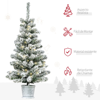 Árvore de Natal Pequena Artificial Ø40x90cm com Luzes LED 116 Ramas Vaso Desmontável e Suporte de Metal Decoração de Natal para Interior Verde e Branco