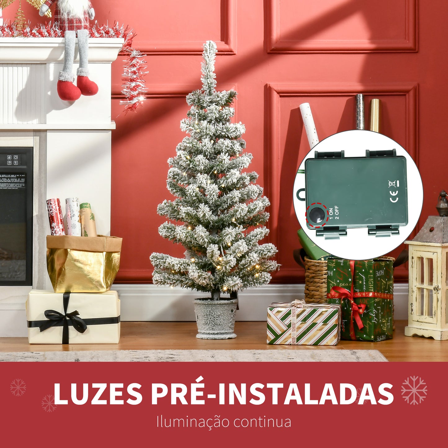 Árvore de Natal Pequena Artificial Ø40x90cm com Luzes LED 116 Ramas Vaso Desmontável e Suporte de Metal Decoração de Natal para Interior Verde e Branco