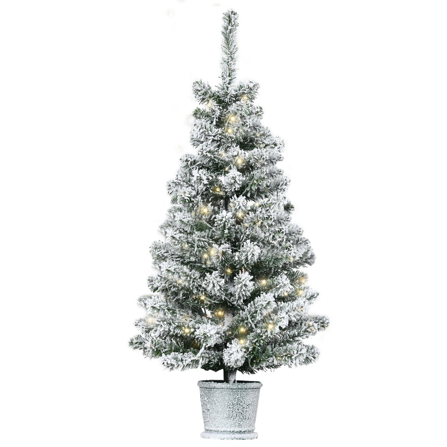 Árvore de Natal Pequena Artificial Ø40x90cm com Luzes LED 116 Ramas Vaso Desmontável e Suporte de Metal Decoração de Natal para Interior Verde e Branco