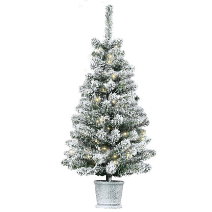 Árvore de Natal Pequena Artificial Ø40x90cm com Luzes LED 116 Ramas Vaso Desmontável e Suporte de Metal Decoração de Natal para Interior Verde e Branco