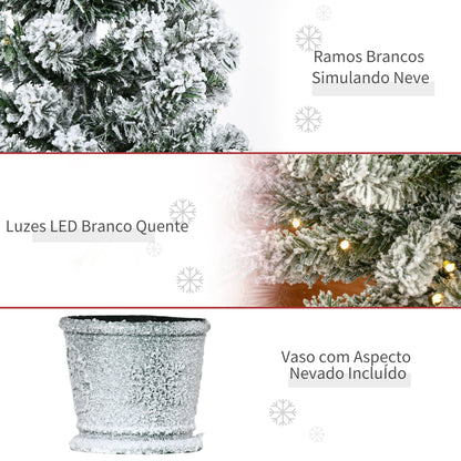 Árvore de Natal Pequena Artificial Ø40x90cm com Luzes LED 116 Ramas Vaso Desmontável e Suporte de Metal Decoração de Natal para Interior Verde e Branco