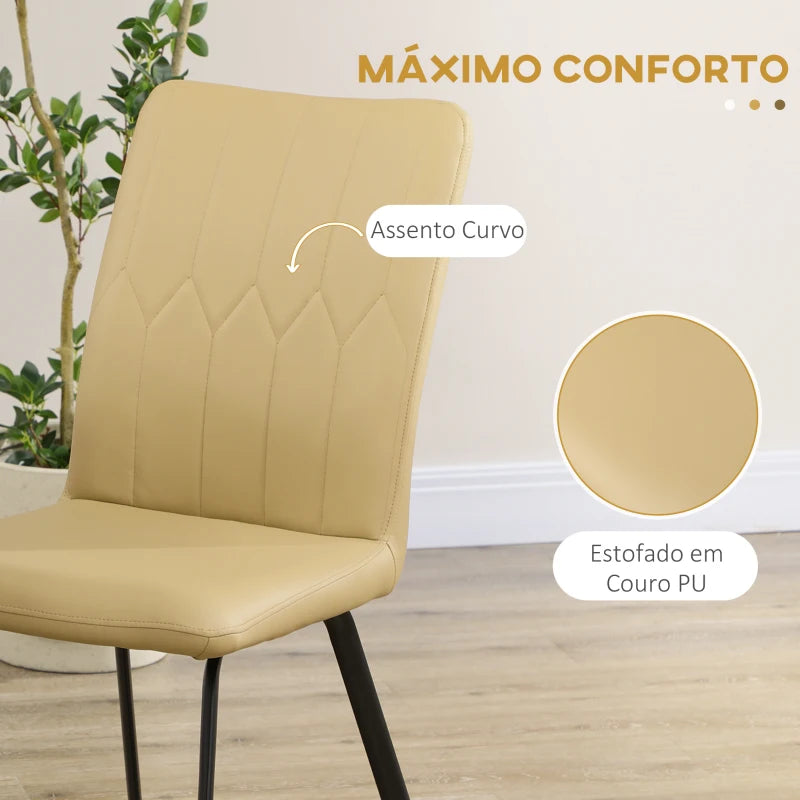 Conjunto de 2 Cadeiras Wemi em Couro Artificial - Cáqui - Design Moderno