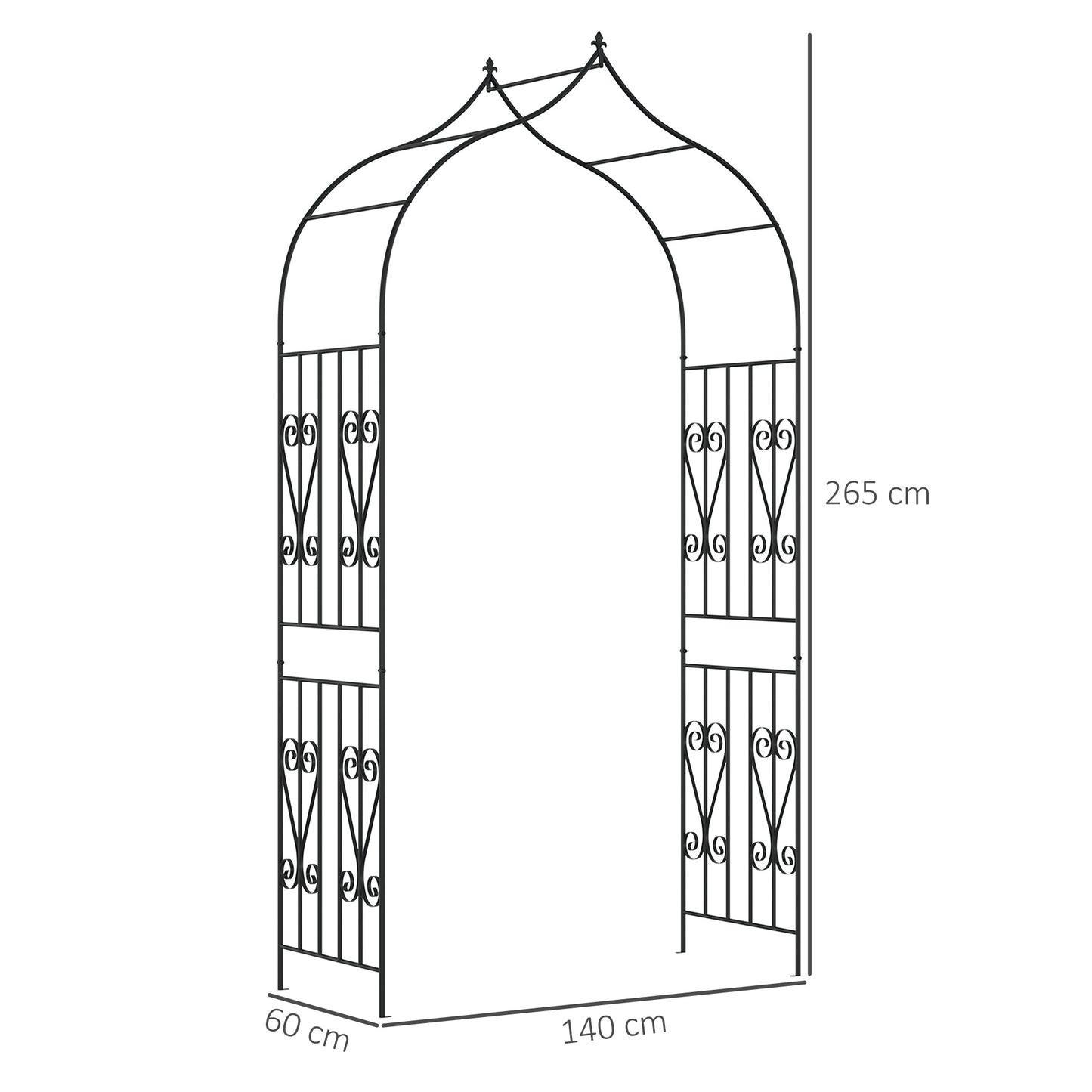 Outsunny Arco de Jardim de Metal Arco de Jardim para Plantas Trepadeiras Exterior Pátio 140x60x265 cm Preto