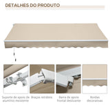 Outsunny Toldo Manual Retrátil 350x250 cm Toldo para Varanda com Manivela de Metal Impermeável e Anti-UV Toldo Enrolável de Exterior para Jardim Terraço Janelas Creme