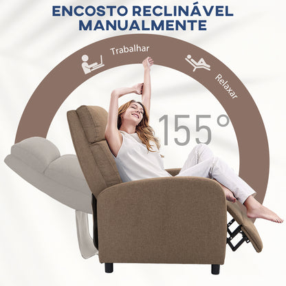 Poltrona Relax Reclinável "Coimbra" – 67x87x98 cm – Marrom – Tecido de Linho – Reclinável até 155°