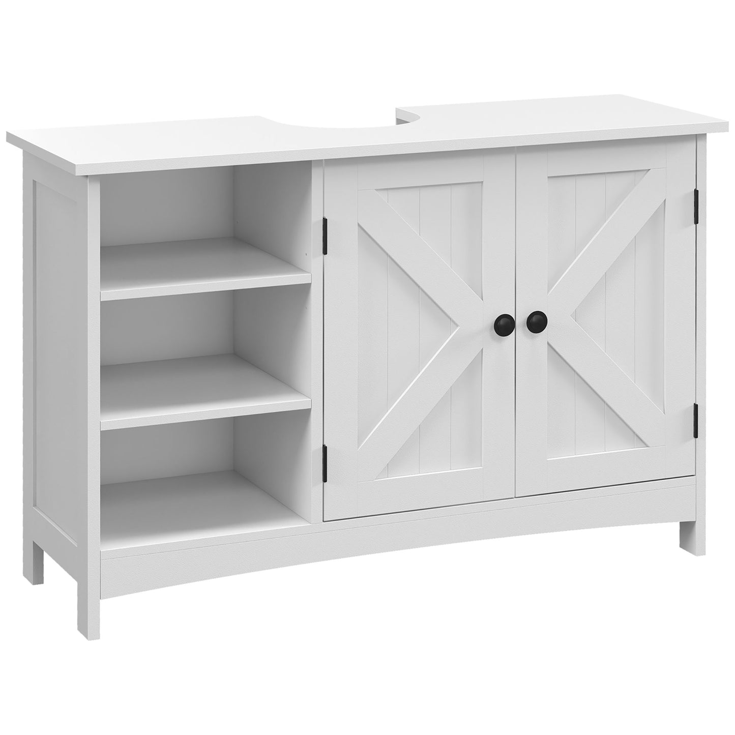 kleankin Móvel para Lavatório Pousar de Madeira Móvel para Lavatório com 1 Armário 3 Prateleiras Abertas e Prateleira Ajustável Estilo Moderno Carga Máxima 31 kg 90x30x60 cm Branco