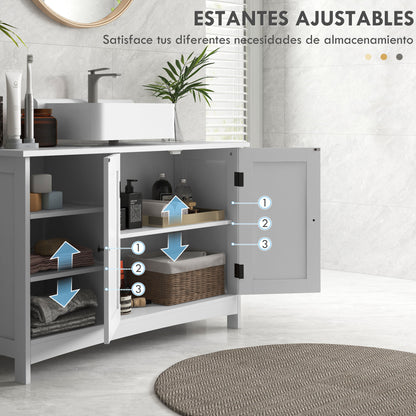 kleankin Móvel para Lavatório Pousar de Madeira Móvel para Lavatório com 1 Armário 3 Prateleiras Abertas e Prateleira Ajustável Estilo Moderno Carga Máxima 31 kg 90x30x60 cm Branco