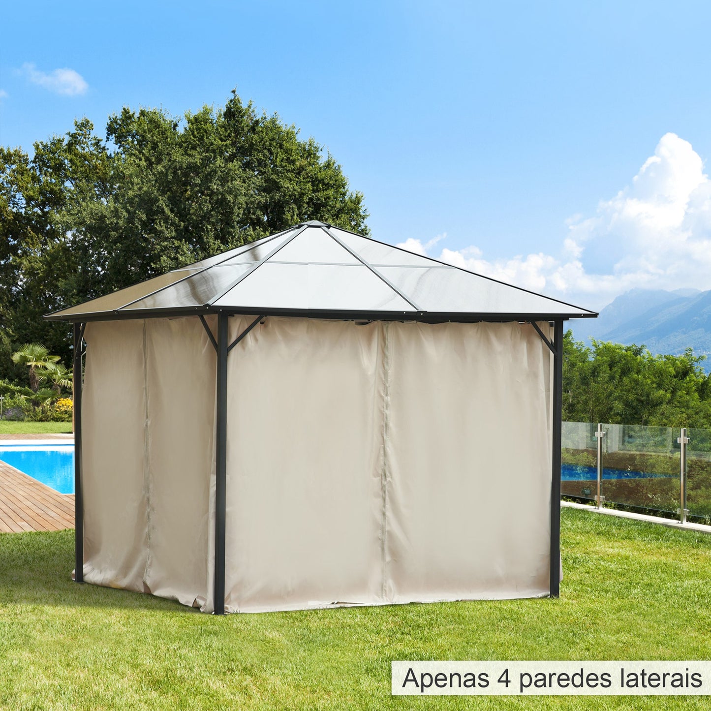 Outsunny 4 Paredes Laterais para Tenda 302x205 cm Laterais para Tenda Universal com Ganchos e Argola em C para Tenda de Jardim Terraço Bege