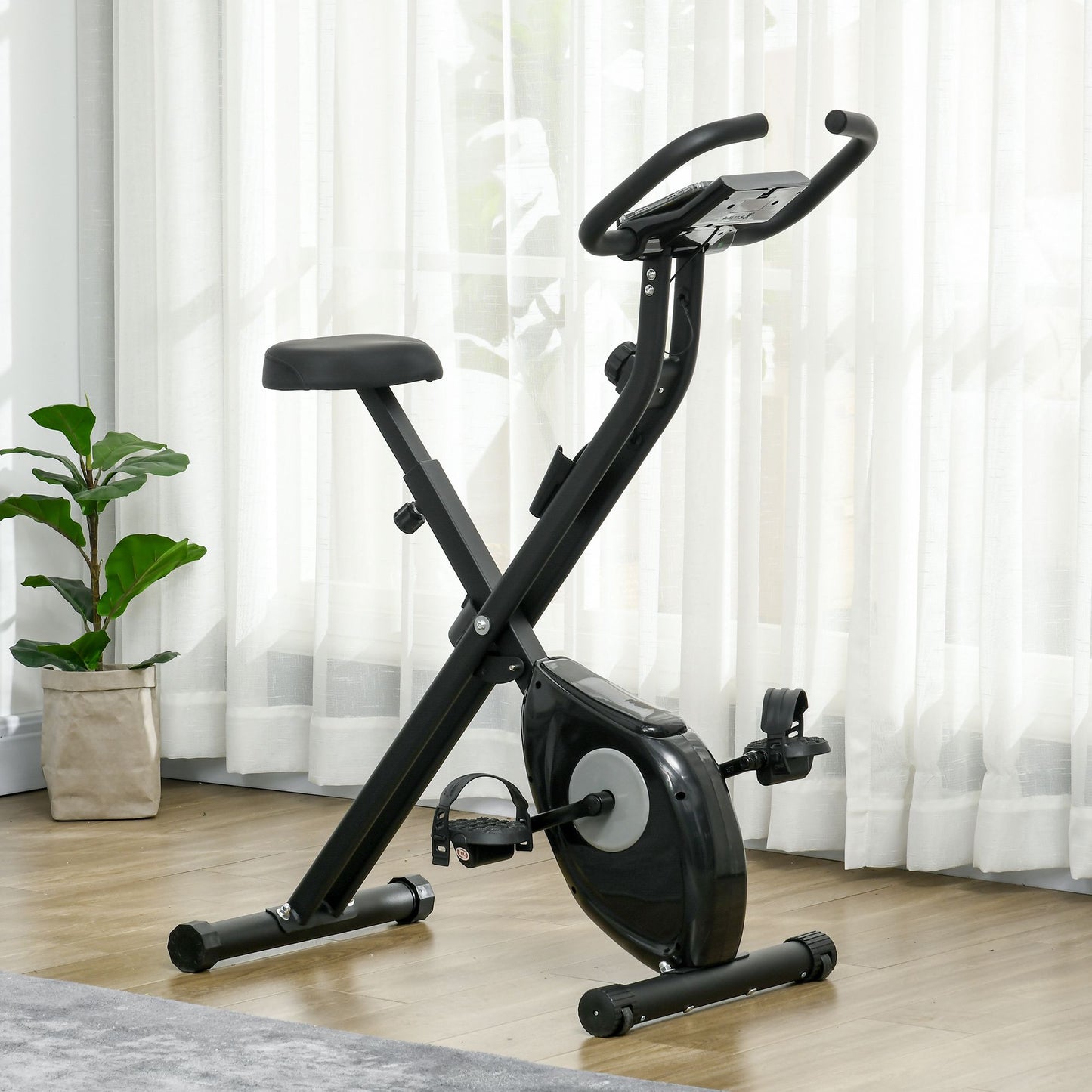 HOMCOM Bicicleta Estática Dobrável com 8 Níveis de Resistência Magnética Bicicleta de Exercício Fitness com Ecrã LCD e Assento Regulável para Casa Escritório 43x85x109 cm Preto