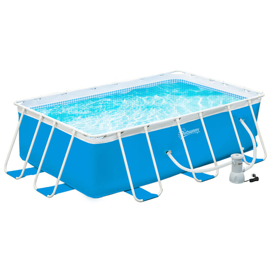 Outsunny Piscina Desmontável Tubular 340x215x80cm Piscina Retangular de Exterior com Purificador 4.000L/H Mangueiras de Comprimento 100cm e Estrutura de Aço 4200L Azul