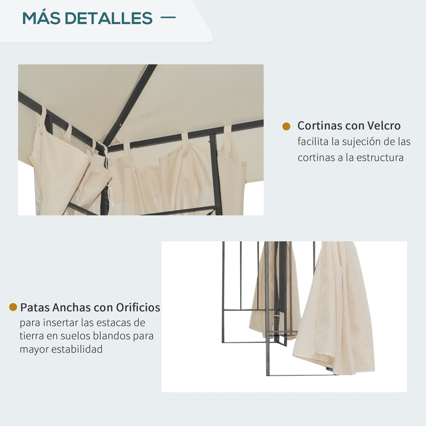 Outsunny Gazebo de jardim Pavilhão de 3 x 3 m com 4 cortinas laterais removíveis com zíper, 8 orifícios de drenagem e telhado duplo bege