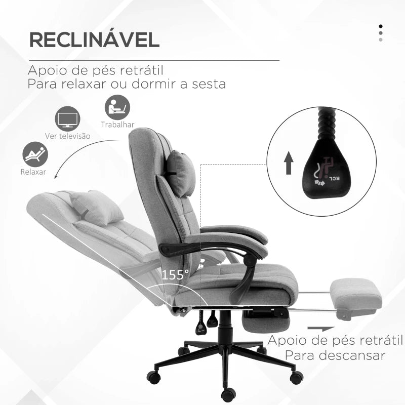 Cadeira de Escritório Sons Reclinável com Altura Ajustável e Apoio de Pés - Cinzento - Design Moderno