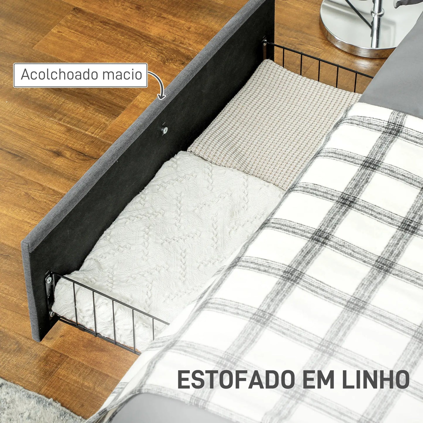 Estrutura de Cama de Casal "Storage" - 140x190 cm - Cinza - Design com Gavetas e Suporte Robusto