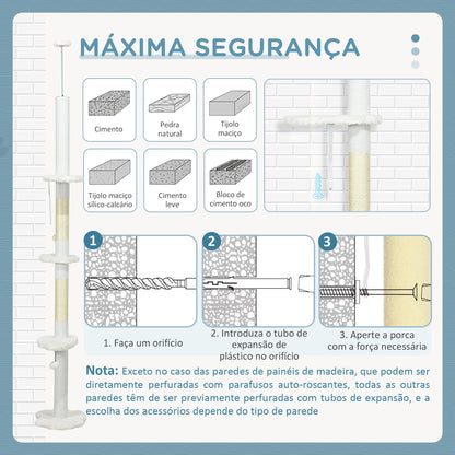 PawHut Arranhador para Gatos de 255 cm Torre para Gatos do Chão ao Teto com Altura Ajustável 3 Plataformas em Forma de Nuvem Poste de Arranhar e Bolas Suspensas 48x32x225-255 cm Branco