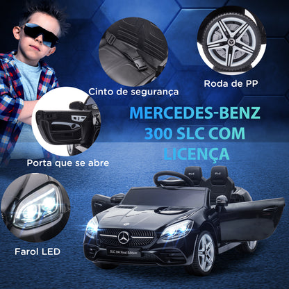 AIYAPLAY Carro Elétrico Mercedes SLC 300 12V para Crianças de 3-6 Anos com Controlo Remoto Faróis LED Buzina Música TF USB e Abertura da Porta 3-5km/h 107x62,5x44 cm Preto