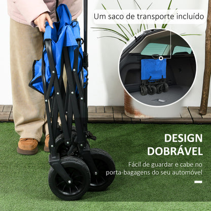 Outsunny Carrinho de Transporte com Bolsa Térmica Removível Carrinho Dobrável com Alça Ajustável e Bolsa de Transporte Capacidade 100 kg para Campismo Praia 113x57x77-100 cm Azul