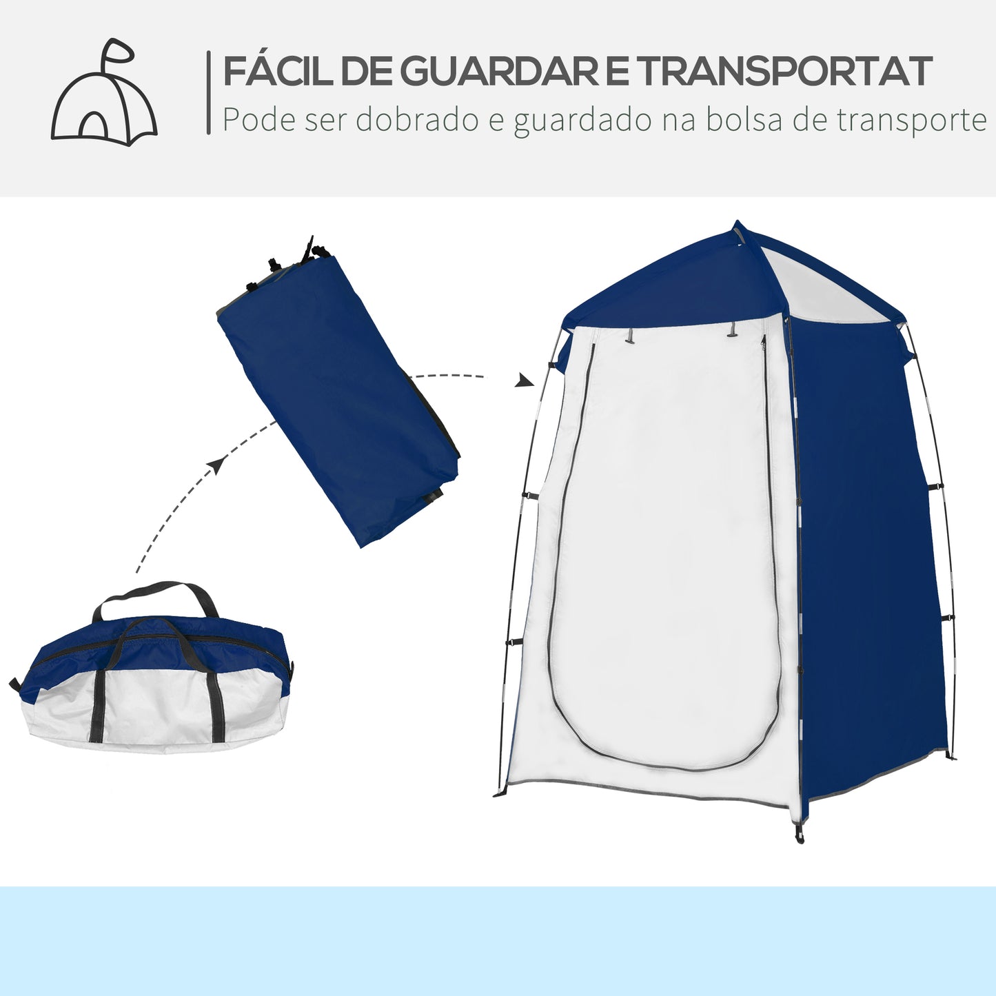 Outsunny Tenda de Duche Campismo Portátil UV+25 Tenda de Privacidade para Casa de Banho Trocador com Janela Bolso e Bolsa de Transporte 123x121x98cm Azul