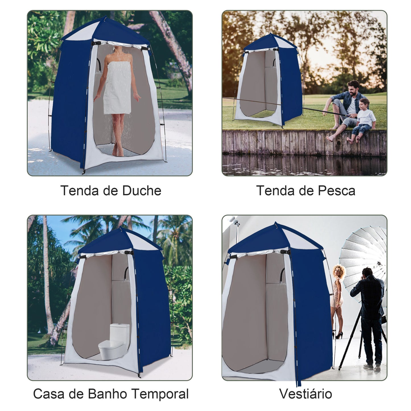 Outsunny Tenda de Duche Campismo Portátil UV+25 Tenda de Privacidade para Casa de Banho Trocador com Janela Bolso e Bolsa de Transporte 123x121x98cm Azul