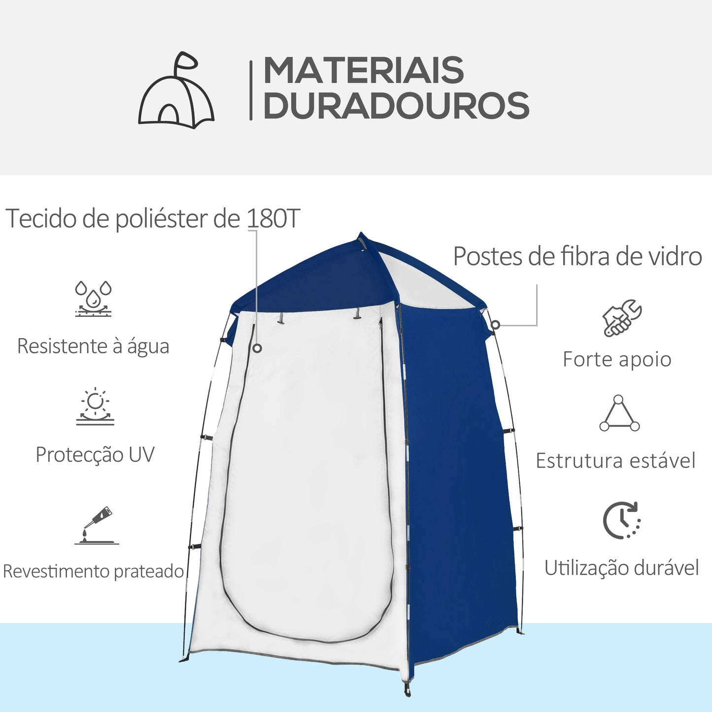 Outsunny Tenda de Duche Campismo Portátil UV+25 Tenda de Privacidade para Casa de Banho Trocador com Janela Bolso e Bolsa de Transporte 123x121x98cm Azul