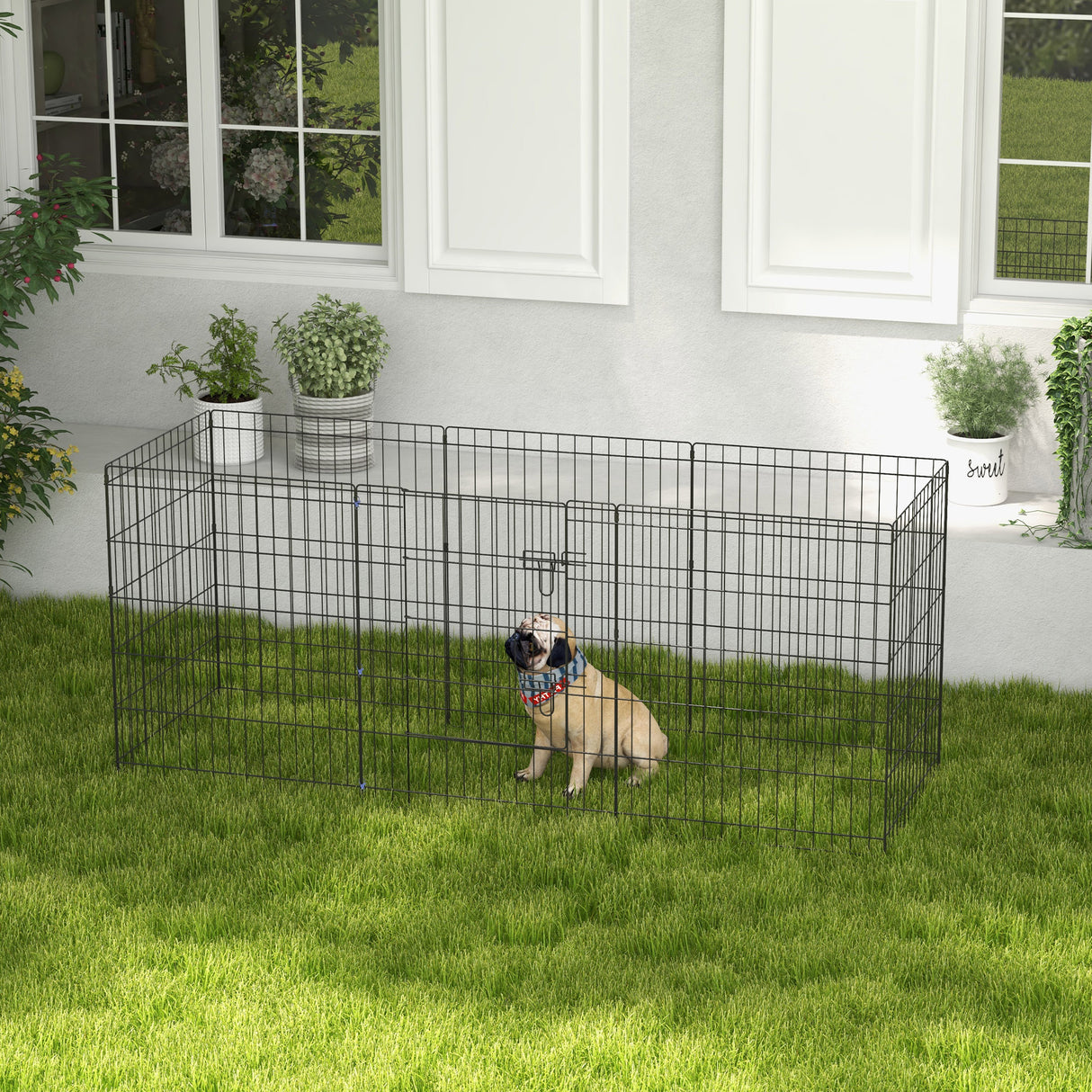 PawHut Parque para Cães 8 Painéis 76x61cm Dobráveis Gaiola Metálica para Animais de Estimação com Porta e Dupla Fechadura para Jardim Pátio Exterior Preto