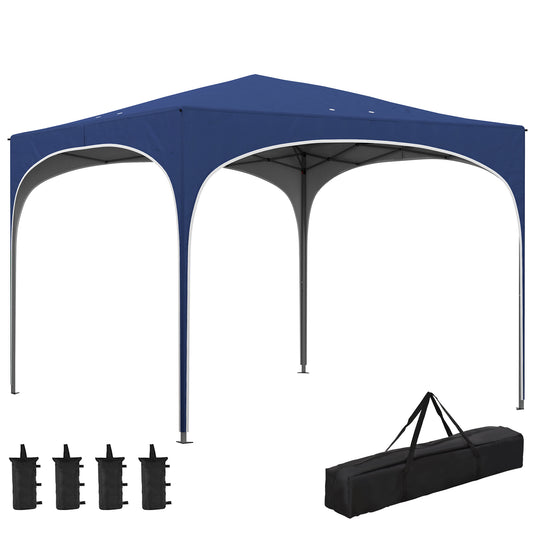 Outsunny Tenda Dobrável 3x3 m Tenda de Jardim com Altura Ajustável Bolsa de Transporte Tecido Anti-UV e Sacos de Areia para Exterior Jardim Azul Escuro