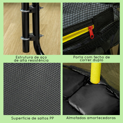 ZONEKIZ Trampolim Infantil Ø110 cm Trampolim para Crianças de 1-10 Anos com Rede de Segurança Barra Ajustável para Interior e Exterior Ø140x120-140 cm Preto