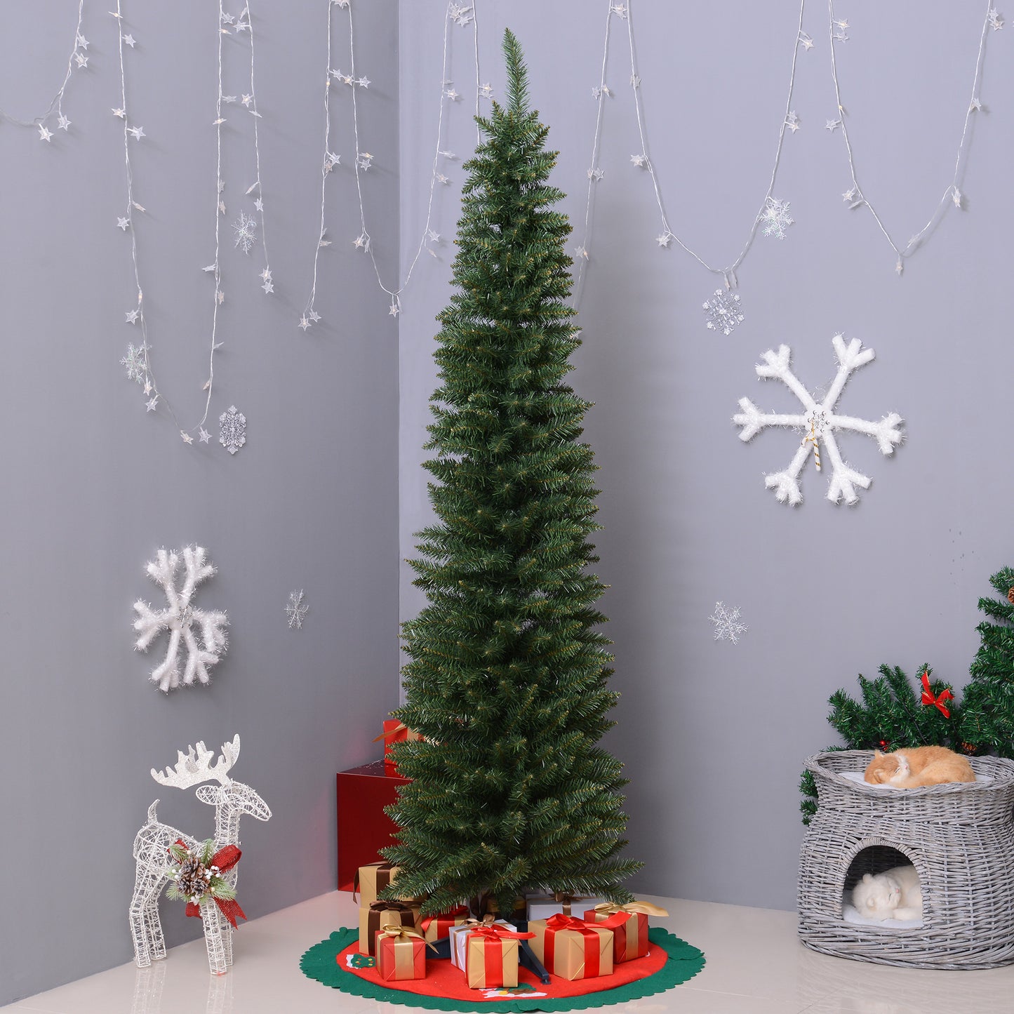 HOMCOM Árvore de Natal Artificial 210cm Ignífugo com 499 Pontas de Ramo PVC e Suporte de Metal Decoração de Natal para Interiores Fácil de Montar Verde