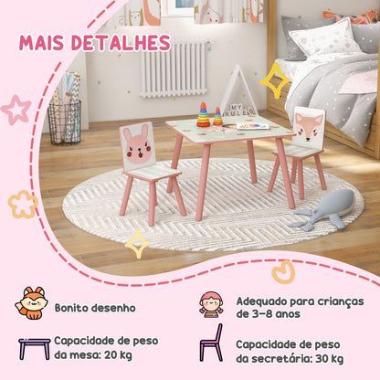 ZONEKIZ Conjunto de Mesa e Cadeiras para Crianças de 3 Peças Mesa Infantil com 2 Cadeiras Conjunto de Móveis para Atividades com Crianças de 3-8 Anos para Dormitório Sala de Jogos Rosa