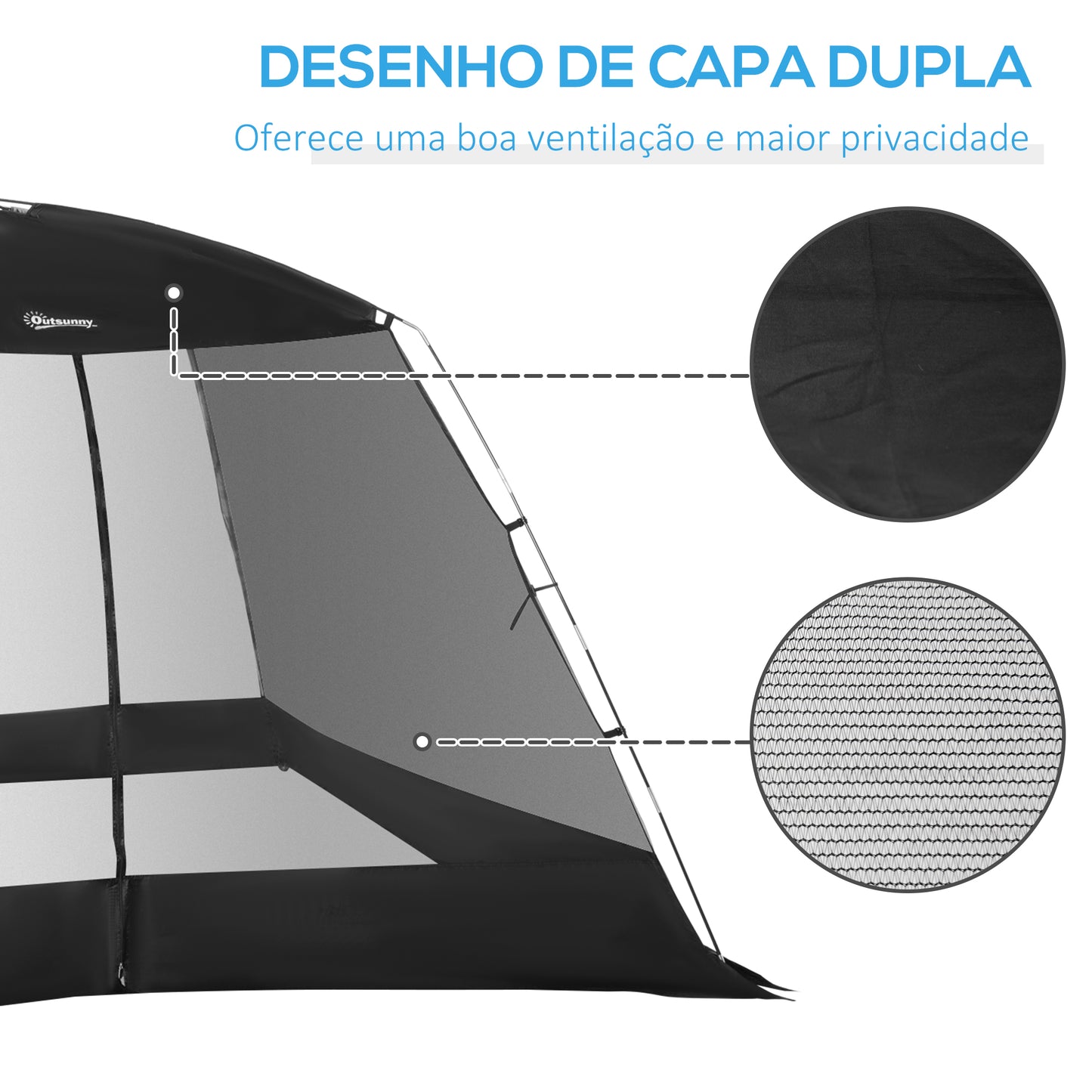 Outsunny Tenda de Jardim 3x3x2m Tenda para 4-6 Pessoas com 4 Telas Mosquiteiras e Porta Incluí Bolsa de Transporte Proteção Solar para Campismo Viagens Exterior Preto