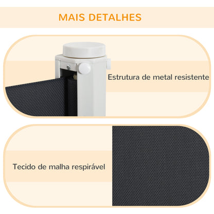 PawHut Barreira de Segurança para Cães Extensível Grade Retrátil para Animais de Estimação com Extensão Aço e Tecido de Textilene para Escadas e Portas 5,5-115x5,5x82,5cm Cinza Escuro