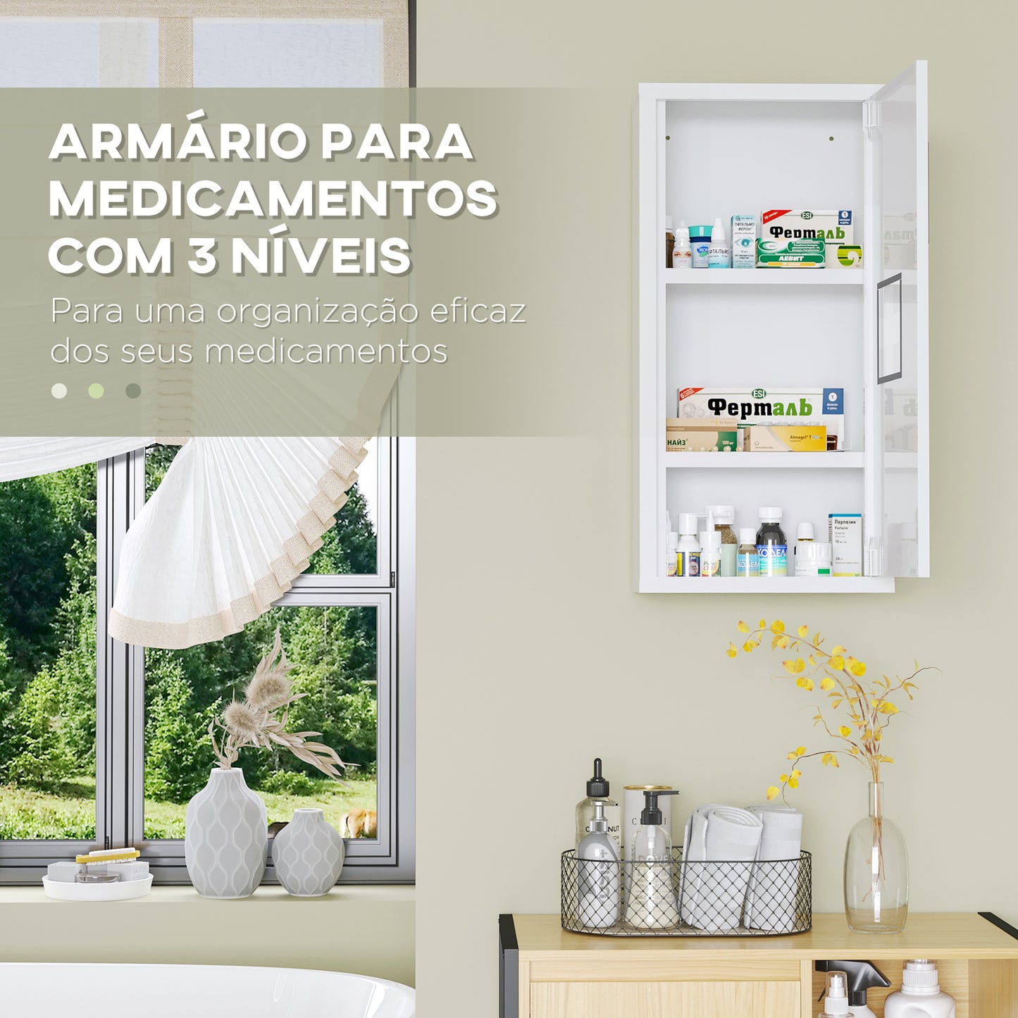 kleankin Armário Farmácia de Parede Armário de Medicamentos de Aço com 3 Níveis Porta Magnética para Cozinha Casa de Banho 30x12x60 cm Branco