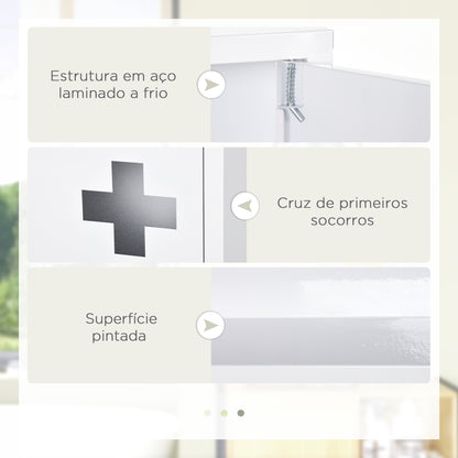 kleankin Armário Farmácia de Parede Armário de Medicamentos de Aço com 3 Níveis Porta Magnética para Cozinha Casa de Banho 30x12x60 cm Branco