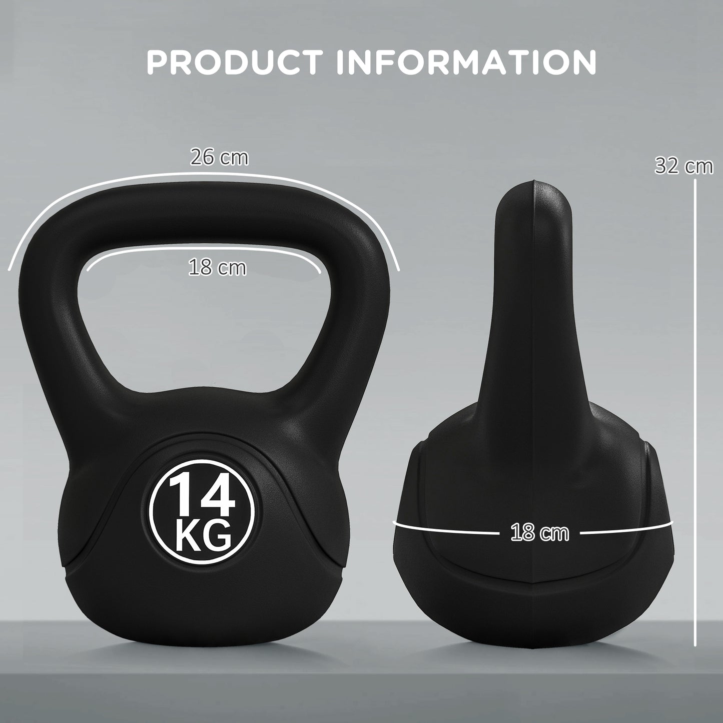 HOMCOM Peso Russo de 14 kg Kettlebell Fitness Preenchido de Areia com Punho Largo Antiderrapante para Exercícios e Treinos em Casa Ginásio 26x18x32 cm Preto