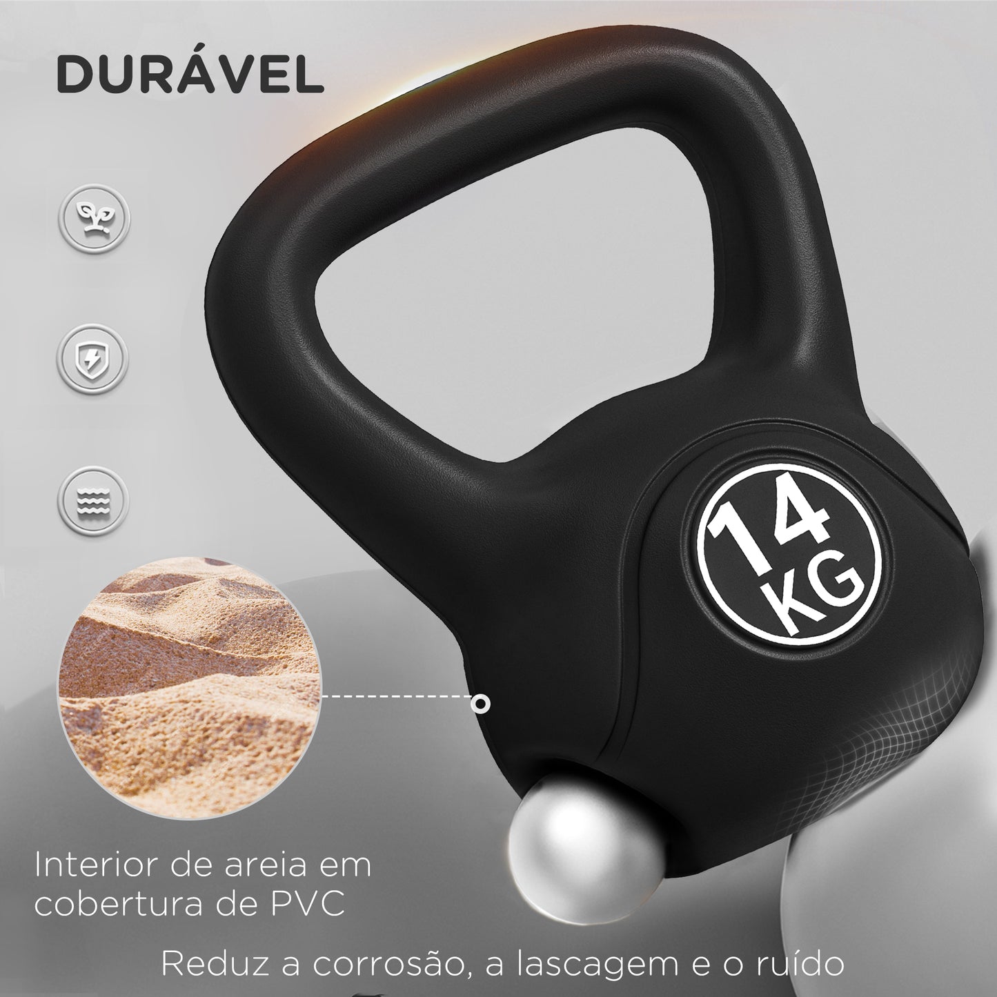 HOMCOM Peso Russo de 14 kg Kettlebell Fitness Preenchido de Areia com Punho Largo Antiderrapante para Exercícios e Treinos em Casa Ginásio 26x18x32 cm Preto