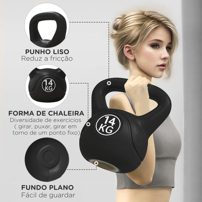 HOMCOM Peso Russo de 14 kg Kettlebell Fitness Preenchido de Areia com Punho Largo Antiderrapante para Exercícios e Treinos em Casa Ginásio 26x18x32 cm Preto