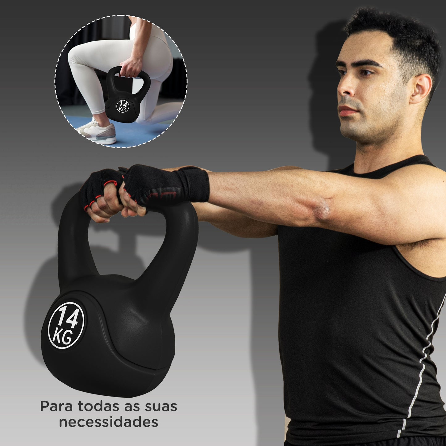 HOMCOM Peso Russo de 14 kg Kettlebell Fitness Preenchido de Areia com Punho Largo Antiderrapante para Exercícios e Treinos em Casa Ginásio 26x18x32 cm Preto