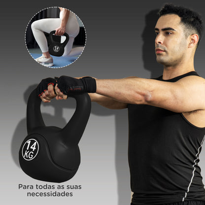 HOMCOM Peso Russo de 14 kg Kettlebell Fitness Preenchido de Areia com Punho Largo Antiderrapante para Exercícios e Treinos em Casa Ginásio 26x18x32 cm Preto