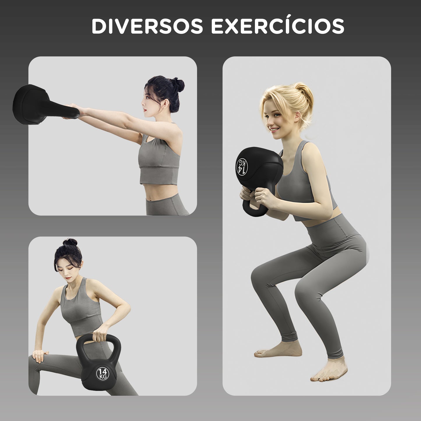 HOMCOM Peso Russo de 14 kg Kettlebell Fitness Preenchido de Areia com Punho Largo Antiderrapante para Exercícios e Treinos em Casa Ginásio 26x18x32 cm Preto